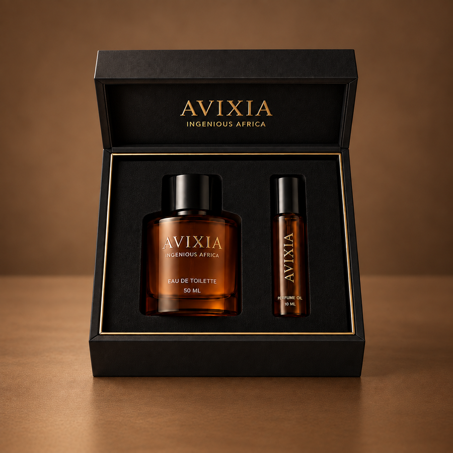 Aura + Pulse box holding a 50 ml Eau de Toilette and a 10 ml perfume oil
