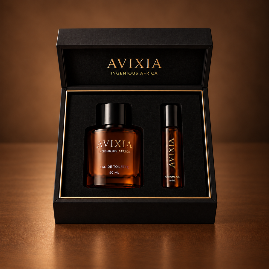 Aura + Pulse box holding a 50 ml Eau de Toilette and a 10 ml perfume oil