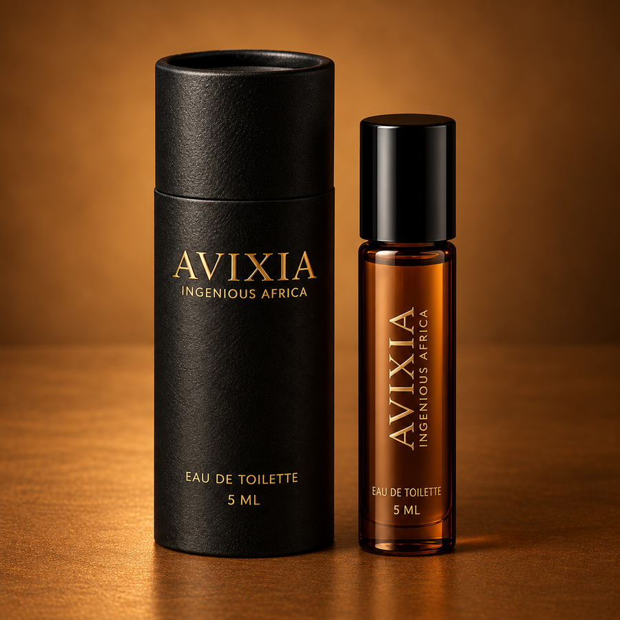 Luma Rose AURA 5 ml roll-on beside its black cardboard travel tube