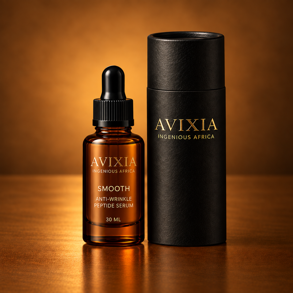 AVIXIA Eau de Toilette 50 ml beside a 10 ml perfume oil roll-on, both in amber glass with gold lettering